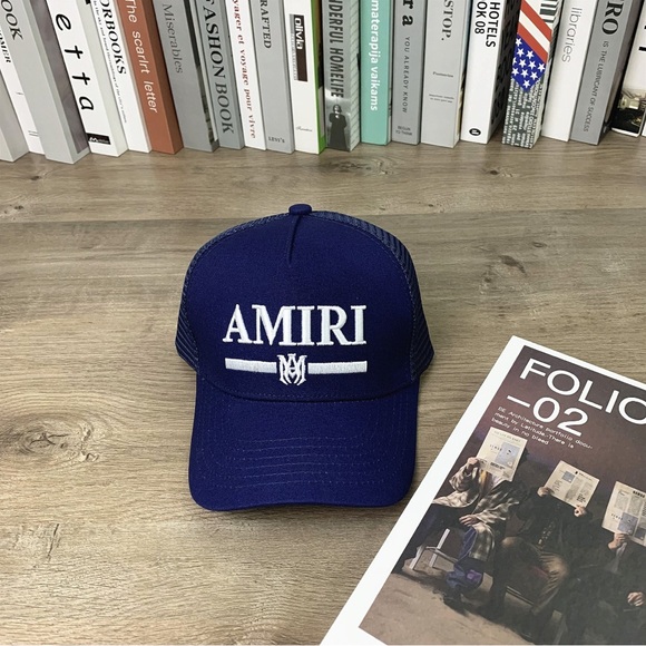 AMIRI Navy Blue Trucker Cap with White Logo